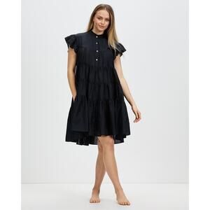 Papinelle Womens Flutter Panel Nightie Sheer Guazy Black Quiet Luxury Size Small